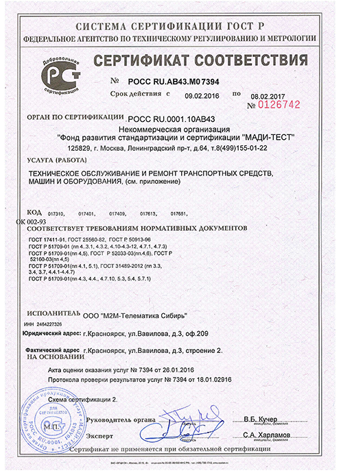 Сертификат соответствия 0126742