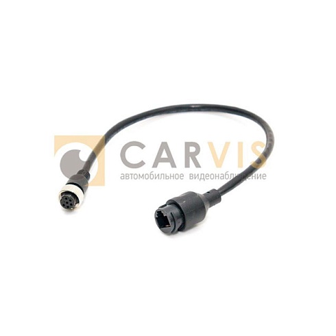 Черный автомобильный видеорегистратор CARVIS MD-448HDD с металлическим корпусом, ребрами охлаждения, портом USB, слотом для карты памяти и светодиодными индикаторами состояния работы, в комплекте с подключенными кабелями с разъемами для установки в системы видеонаблюдения.