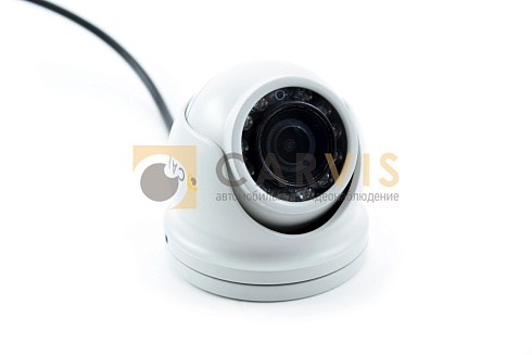Инфракрасная камера CARVIS MC-434IR-I для автомобильного видеонаблюдения с ночной подсветкой, установленная на белом основании с кабелем и водонепроницаемым соединителем, обеспечивающая высокое качество изображения в условиях низкой освещенности.