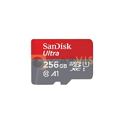MicroSD карта SanDisk Ultra емкостью 256 ГБ, класс 10, A1, XC I, предназначенная для высокоскоростной записи и хранения данных в устройствах автомобильного видеонаблюдения и других цифровых устройствах.