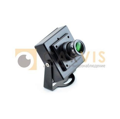 Миниатюрная черная камера видеонаблюдения CARVIS MC-403 с регулируемым объективом и зеленым фильтром на передней панели, закрепленная на регулируемой опоре с возможностью крепления к различным поверхностям.