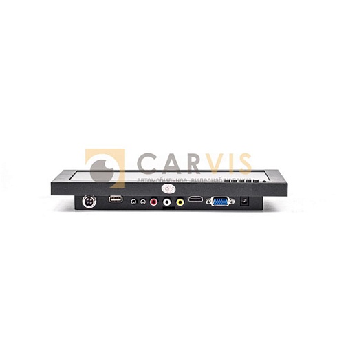 Профессиональный монитор CARVIS MT-3110 для систем видеонаблюдения в автомобиле, с черным корпусом, кнопками управления на передней панели и подставкой для удобной установки в салоне транспортного средства.